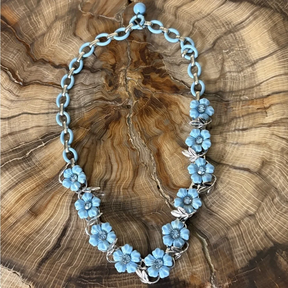 Blue Flowers Silver Vintage Choker Necklace